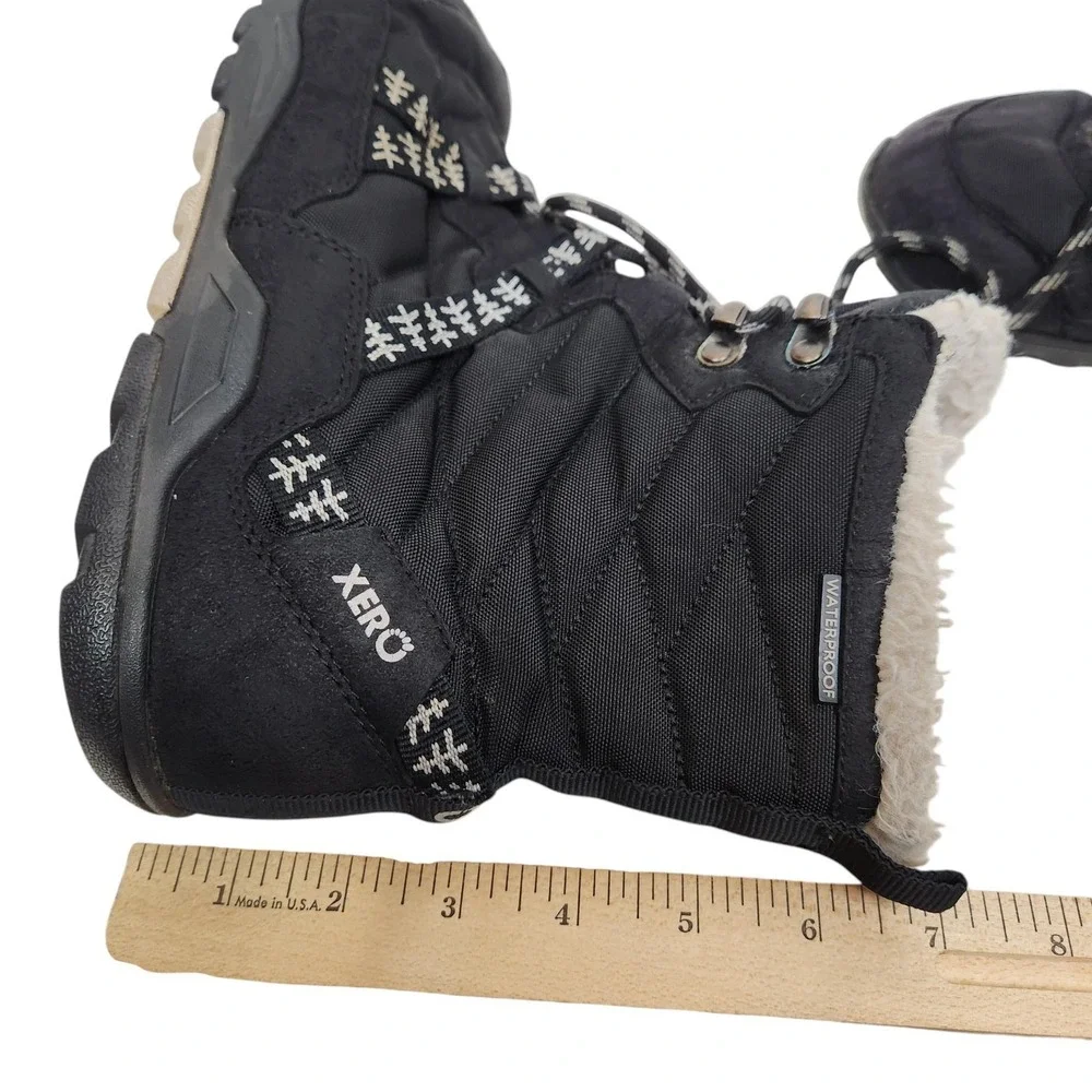 XERO SHOES Alpine Boots Womens 10.5 41 Black Waterproof Snow Winter Faux Fur